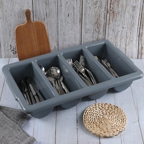 Obstnny 4-Pack 4-Compartment Plastic Commercial Cutlery Bin Trays | Silverware Organizer Bin - Image 5