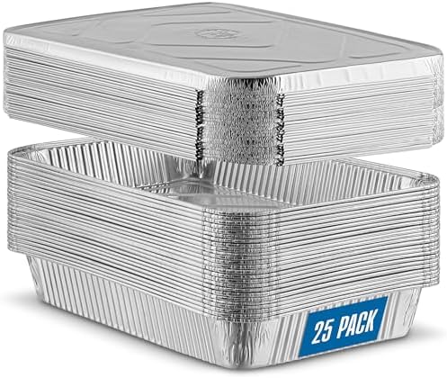 PLASTICPRO 25 Pack Aluminum Pans 12.5'' x 9" Disposable Pans with Covers Heavy Duty 4 lb Foil Pans for Baking and Cooking by PLASTICPRO