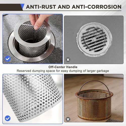 1 Pcs Commercial Floor Drain Strainer Perforated Cylindrical Mesh 316 Stainless Steel Drain Basket with Carry Handle –Heavy-Duty, for Restaurants, Kitchens, Factory (4" Diameter X 4" Tall) - Image 5
