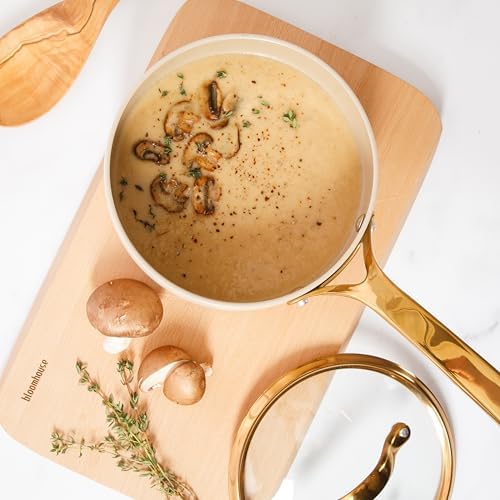 Bloomhouse - Two Time Oprah's Favorite Things Winner - 3 Quart Heavy Duty Aluminum Premium PFA Free Ceramic Nonstick Saucepan with Lid - Almond Cream w/Gold Handle - Image 5