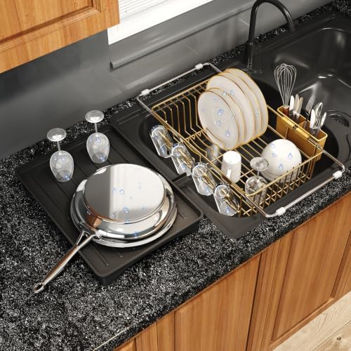 MAJALiS Gold Dish Drying Rack Over Sink with Utensil Holder, Drainboard by MAJALiS
