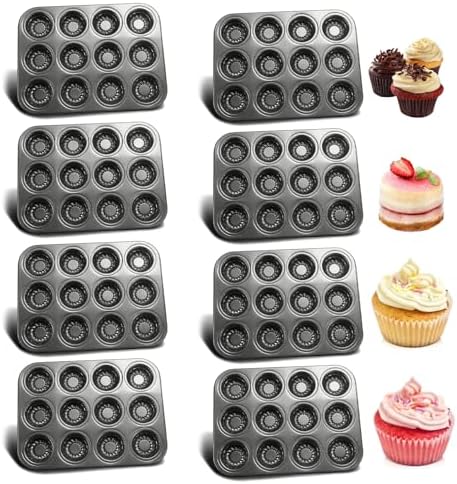 Nonstick Mini Bundt Cake Pans, 12-Cavity Carbon Steel Baking Mold for Muffins, Brownies, and Mini Cakes, Send Goods from Local Warehouse (8 Pack) by Unknown