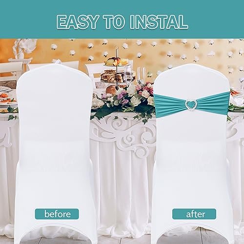 Pack of 120 Spandex Chair Sashes Bows Stretch Chair Cover Band with Buckle Slider Universal Elastic Chair Ties for Wedding Banquet Party Event Decoration (Turquoise) - Image 4