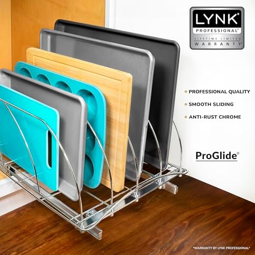 LYNK PROFESSIONAL® Pull Out Cookie Sheet Organizer for Cabinet – Baking Sheet Organizer – Sheet Pan Organizer - Lifetime Ltd. Warranty – 14” x 21” Deep Inside Cabinet, Chrome - Image 2
