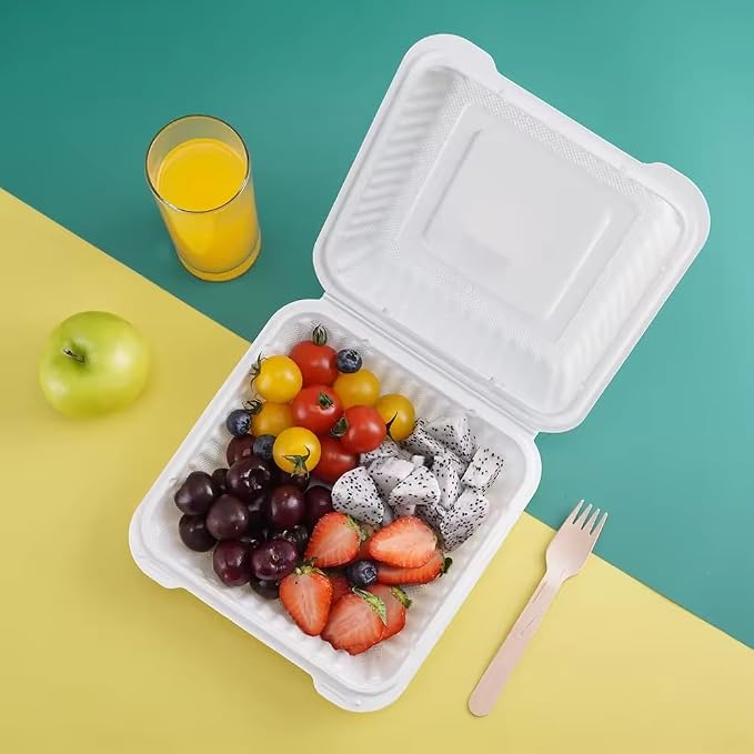 7"×7" 1-Compartment - 150 Pack Plastic Clamshell Take Out Food Containers Heavy-Duty Togo Disposable Lunch Box With Secure Snap Hinged Lid Meal Prep for Parties Restaurants - Image 6