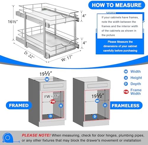 WelFurGeer 2-Tier Kitchen Cabinet Pullout Shelf and Drawer Organizer, Soft Close Pantry Pull Out Shelves, Heavy Duty Pull Out Cabinet Organizer with Shelf Liner for Kitchen Cabinets, Pantry Storage - Image 3