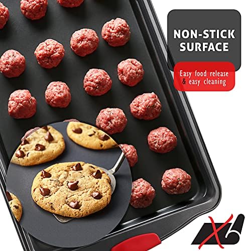 Baking Sheet Set, 3-Piece Cookie Sheet Set with Silicone Handles, Steel Baking Pan, Durable Baking Sheets for Oven, BPA Free Cookie Sheets for Baking Nonstick Set, Premium Sheet Pan, Black Baking Tray - Image 5