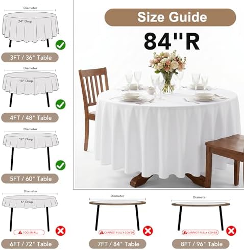 Fitable 8 Pack Burgundy Tablecloths 84 Inch Round for 36"-60" Tables - Image 4