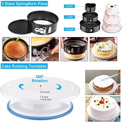 390PCS Cake Decorating Supplies Kit, Baking Tools Set for Cakes – 3 Packs Springform Cake Pans Cake Rotating Turntable 48 Numbered Piping Icing Tips 4 Russian Nozzles 9 Fondant Tools for Beginners - Image 2