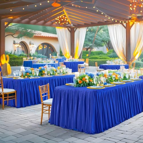 Wish Care Royal Blue Polyester Table Clothes for 8 Foot Rectangle Tables, Wrinkle Free Fitted Table Cover with Pleated Ruffle Table Skirt for Birthday Party Wedding Trade Show Event Display - Image 2