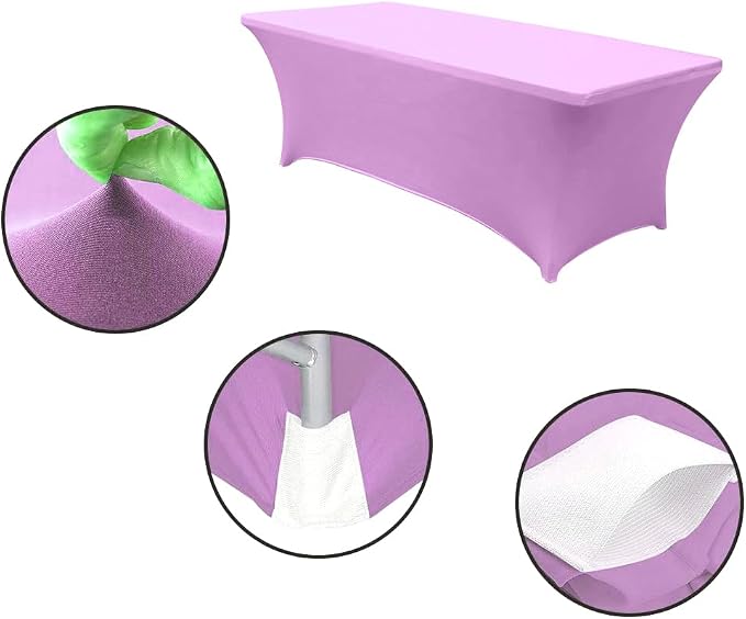 MDS® Pack of 2 Spandex Tablecloth 6FT Tight Fitted Stretch Table Cover – Washable Wrinkle-Free Reusable Elastic Patio Tablecloth for Wedding, Party, Banquet, Trade Show, Event Décor - Light Purple - Image 4