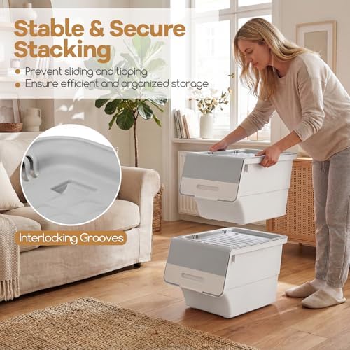 GIANTEX 6 Pack Plastic Stackable Storage Bins with Lids & Wheels, 12.5 QT - Image 6