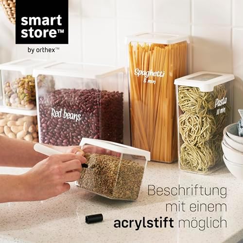 SmartStore Clear Airtight Dry Food Containers with Lids | 2.25L Set of 4 | Organiser for pasta, spaghetti | BPA Free | Dishwasher Safe | Stacking Kitchen Storage | 12.5x9x28cm - Image 3
