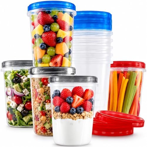 Tafura Freezer Containers, 12 Pack, 32 Oz, Assorted Color Lids | Twist-top screw-on closures help prevent spills during storage, transport, and meal prep. by Tafura