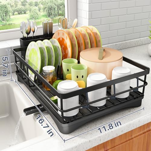 SAYZH Dish Drying Rack for Kitchen Counter with Utensil Holder, Black - Image 5