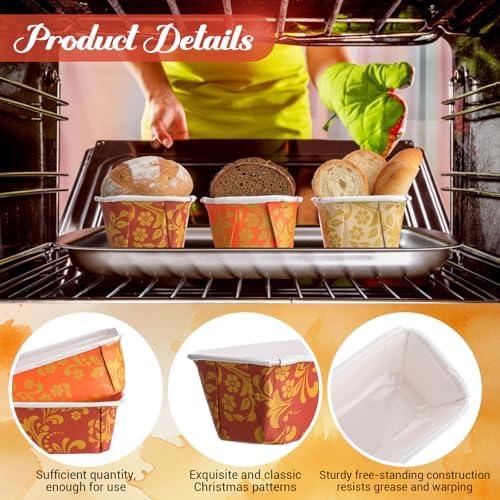 Vesici 100 Sets Fall Paper Loaf Pans Mini Disposable Baking Pans | 6.3 x 2.2 x 2.2 Inch, Cake Pan Liners, with Clear Plastic Bags and Ties, Autumn Rectangle Bread Mold for Bakery - Image 3