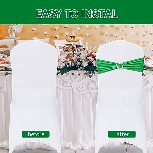 Pack of 120 Spandex Chair Sashes Bows Stretch Chair Cover Band with Buckle Slider Universal Elastic Chair Ties for Wedding Banquet Party Event Decoration (Emerald) - Image 4