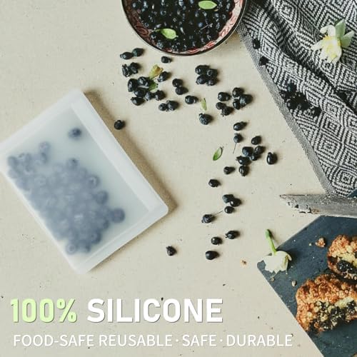 Reusable Sandwich Bags & Snack Bags Set, 8 Pack, 100% Silicone Reusable Storage Bag, Zip Lock Bags Silicone Food Storage Containers, Freezer Microwave Oven Dishwasher Safe, Translucent - Image 3