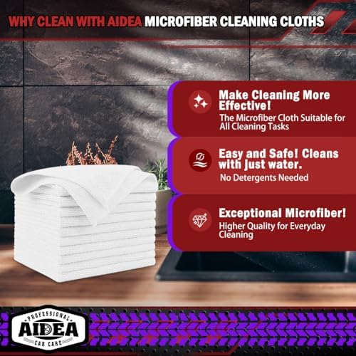 AIDEA White Microfiber Cleaning Cloth-800PK, Microfiber Towels, 12×12" - Image 2