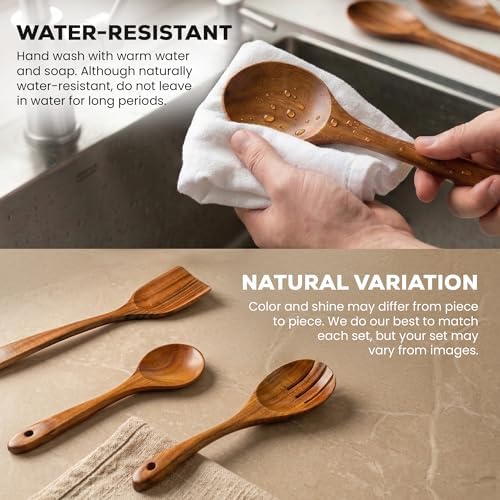 Zulay Kitchen Premium 8-Piece Wooden Spoons - Smooth Finish, Natural Teak Wood, Non-Stick, Handmade - Image 5