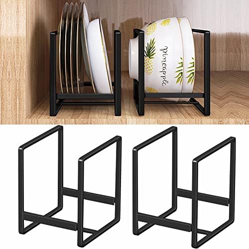 4PCS Plate Holders Organizer, Metal Dish Storage Dying Display Rack for Cabinet, Counter and Cupboard, Black, 4 Small by MINGFANITY