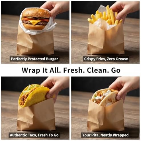 Sandwich Wrapping Poly-Lined Kraft Paper Takeout Bags Toaster Bags - Grease Safe Food Grade Deli Bags for Bakery,Tortillas,Snacks & Pastries - 6"x8", 7.8"x8.3", 5.9"x6.3" - Image 3