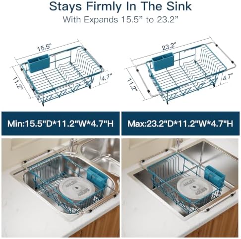MAJALiS Blue Dish Drying Rack Over The Sink with Utensil Holder, Mat - Image 3