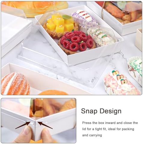 7x5 Inches Charcuterie Boxes with Clear Lids, 80 Pack Disposable Take Out Food Containers, Large Paper Bakery Cake Boxes for Strawberries, Cookies Cupcakes (White) - Image 5