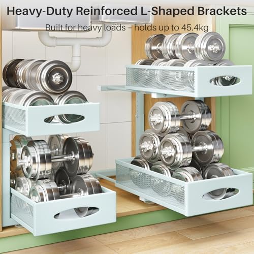 Under Sink Organizer, 2 Tier Pull out Cabinet Organizer Baskets with Mesh Sliding Drawers, Slide out Storage Shelf for Home, Kitchen, Bathroom, Pantry, Office Cabinet(1 Pack, Blue) - Image 5