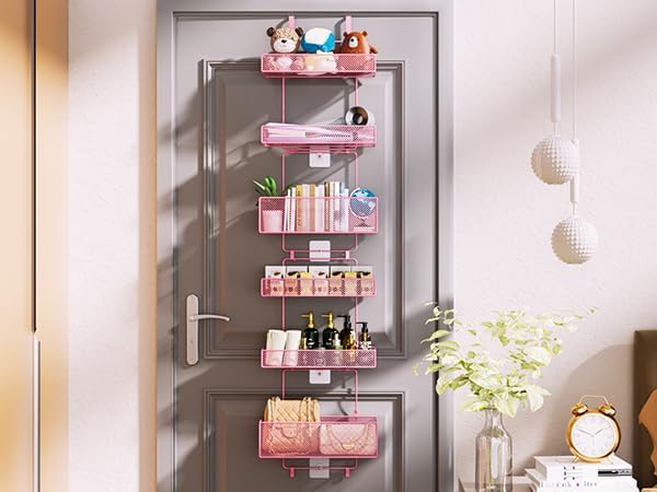HapiRm Over Door Organizer Storage - Separable Door Organizer Hanging with 6 Metal Large Capacity Baskets for Bathroom Bedroom Kitchen Pantry Closet (Pink) - Image 8