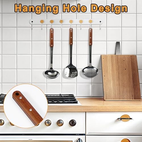 FJNATINH Stainless Steel Wok Spatula,Ladle,Skimmer Ladle Tool Set,Mirror Polished Cooking Utensils with Wooden Handle,Easy to Clean Wok Accessories,Black 3 PCS - Image 4