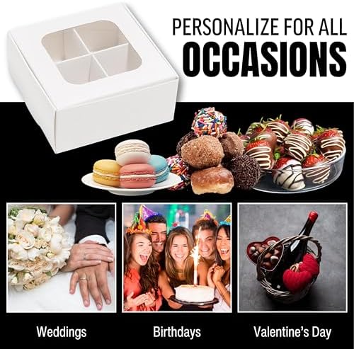 100 pcs White Mini Truffle Box for 4 Treats with Window and Dividers, Bakery Boxes, 3.5 x 3.5 x 1.57 Inches VERY SMALL Baking Boxes, Square Truffles Box for Gift Giving - Image 5