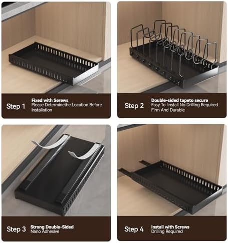 Pull Out Pot Lid Organizer, Cabinet Pan Rack, 10 Dividers - Image 3