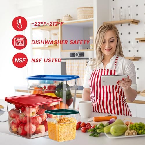 BIEAMA 4 Pack 8 Qt Square Food Storage Containers with Lids, NSF, Clear | Commercial polycarbonate containers with scale markings and handles; stackable for prep, brining, fermentation & bulk storage - Image 5