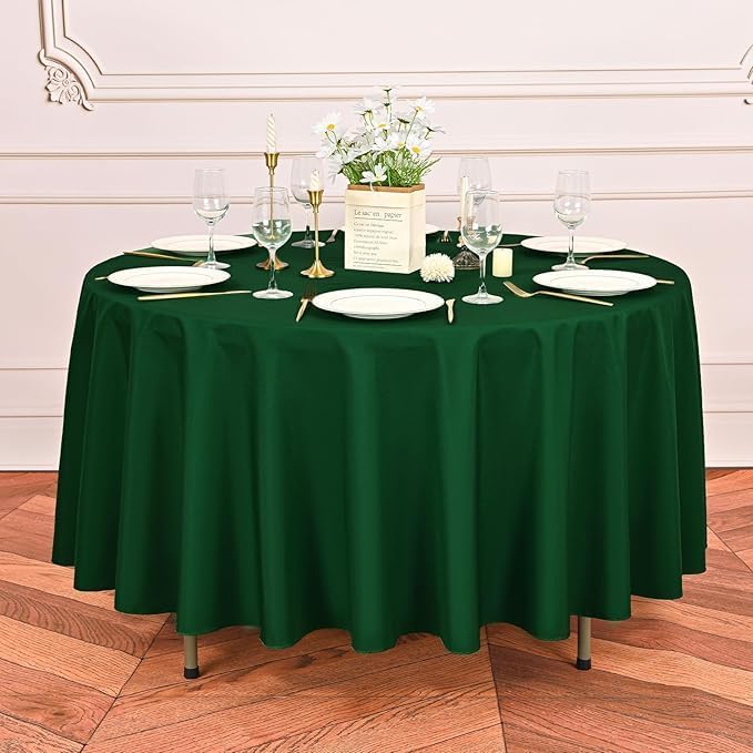 12 Pack Hunter Green Round Tablecloths, 90 Inch Polyester Table Cloth - Image 7