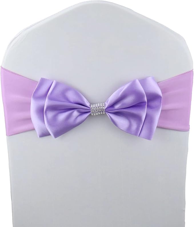12 PCS Double Bows Stretch Chair Sashes, for Wedding Party Chair Cover Decoration, Spandex Stretch Chairs Bands (Pack of 12 Light Purple) by MYS+QiQi