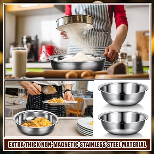 Nuogo 8 Pcs Stainless Steel Mixing Bowls Metal Mixing Bowls Extra Large Basin Salad Basin Deeper Edge Dishwasher Safe Mirror Finish for Home and Commercial, Silver (16 Inch 13 Qt) - Image 6