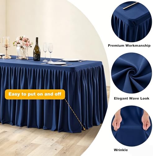 Wish Care Navy Blue Polyester Table Clothes for 8 Foot Rectangle Tables, Wrinkle Free Fitted Table Cover with Pleated Ruffle Table Skirt for Birthday Party Wedding Trade Show Event Display - Image 4