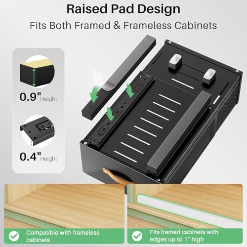 Pull out Cabinet Organizer, 2-Pack Expandable Depth(15.7"-21.7") with Raising Pad for Framed Cabinets, Heavy Duty Slide out Drawers,Roll Out Shelves for Kitchen, Pantry Organizers and Storage(Black) - Image 5
