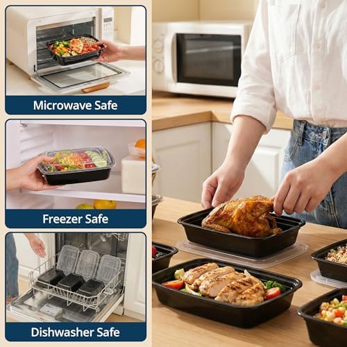 TIYA Food Containers - 24 oz Bulk 150 Pack with Lids - Rectangular Plastic To-Go Containers - Reusable, Microwavable, Dishwasher Safe - Leak-Proof for Meal Prep - BPA-Free - Image 5