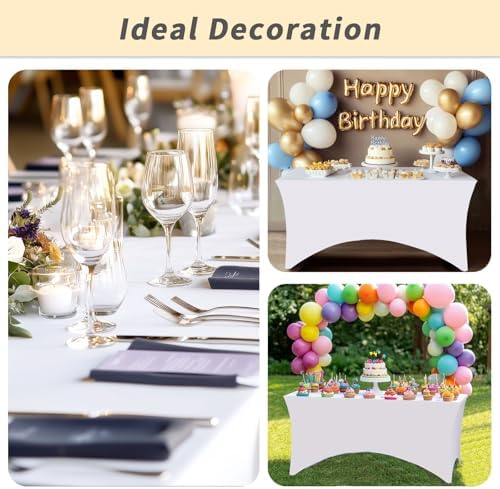 Fixwal 12 Pack 6FT White Tablecloth Rectangle Spandex Fitted Table Cover - Image 7