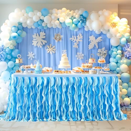 Partisky Ocean Blue Tulle Tutu Ruffle Curly Willow Table Skirt for Rectangle Table 9ft,Under The Sea Baby Shark Themed Table Cloth for Boys Girls Birthday Party or Baby Shower - Image 4