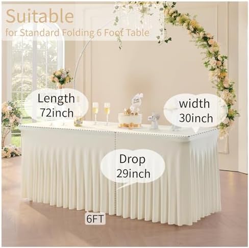 Leegleri 8 Pack Ivory Spandex Table Clothes for 6ft Rectangle Tables, Wrinkle Free Fitted Tablecloths for Parties, Weddings, Banquets, Baby Showers - Image 2