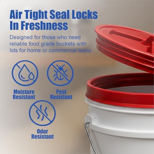 ePackageSupply 5 Gallon Bucket - Food Grade w/Lid BPA-Free, White/Red, 3 | Airtight Gamma Seal Screw-On Lid, Heavy-Duty 90 Mil HDPE Plastic, Food Safe and Durable Container, Bulk Storage, Made in USA - Image 5