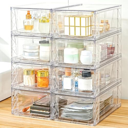 8 Pack Acrylic Storage Drawers, Clear Stackable Storage Drawers, Acrylic Organizers Drawers for Under Sink, Pantry, Bathroom, Makeup Organizers Cosmetic Display,Classroom Storage Organization, Medium by Unknown