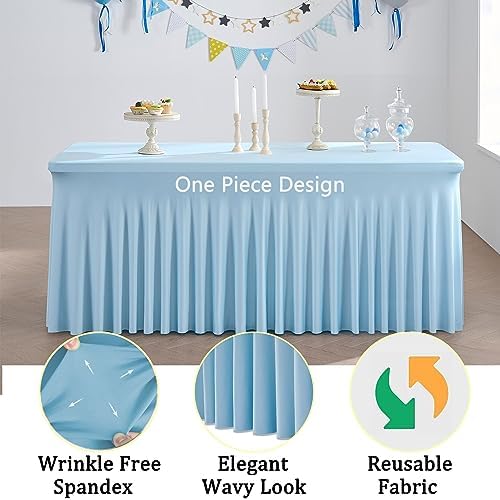 4 Pack Spandex Baby Blue Tablecloths for 6 Foot Rectangle Tables, Wrinkle Free Fitted Table Cloth 6ft Stretchy Tablecover Skirt for Parties Weddings Birthday Banquet Baby Shower - Image 4