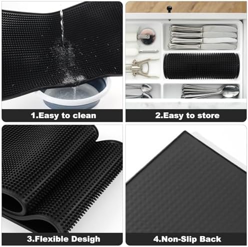 4 Pack Bar Mat, Dish Drying Mat, Large 31.5in x 12in Rubber Thick Durable Service Bar Mat for Home Kitchen Countertop Mat, Espresso Coffee Bar Mat, Black - Image 4