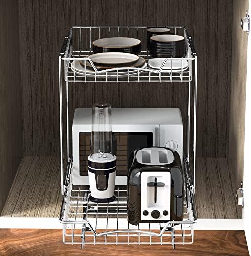 Simple Houseware 2-Tier (L+L) Pull Out Under Cabinet Sliding Shelf, Chrome - Image 6