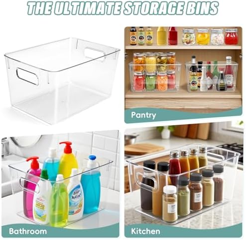 Set of 8 Clear Organizers and Storage Bins, 4 Large and 4 Small Stackable Plastic Storage Containers with Handles for Fridge, Freezer, Pantry, Cabinet, Kitchen Organization - Image 6