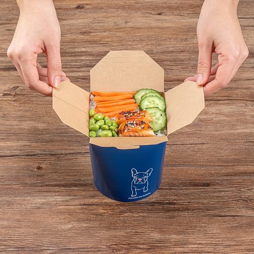 Bio Tek 4 x 3.5 x 4.5 Inch Food Containers, 50 Noodle Takeaway Boxes - Disposable, Sturdy, Frenchie Paper 32 Ounce Take Out Boxes, Round, For Hot Or Cold Foods - Restaurantware - Image 4